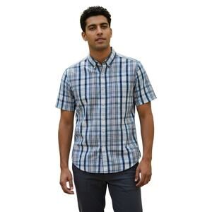 ROWM The Sunrise Sunset Blue Plaid Short Sleeve Button-Down Shirt Size S